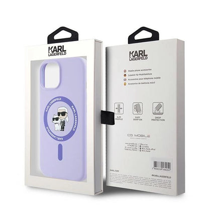 Karl Lagerfeld Silicone Karl&amp;Choupette Heads Ring MagSafe iPhone 15 Case - Purple_7