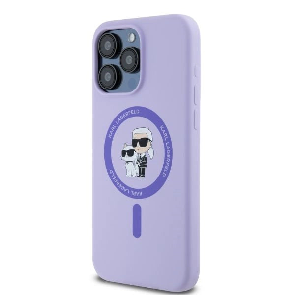 Karl Lagerfeld Silicone Karl&amp;Choupette Heads Ring MagSafe Case for iPhone 15 Pro Max - Purple_1