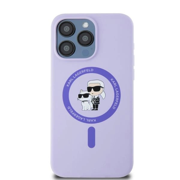 Karl Lagerfeld Silicone Karl&amp;Choupette Heads Ring MagSafe Case for iPhone 15 Pro Max - Purple_2