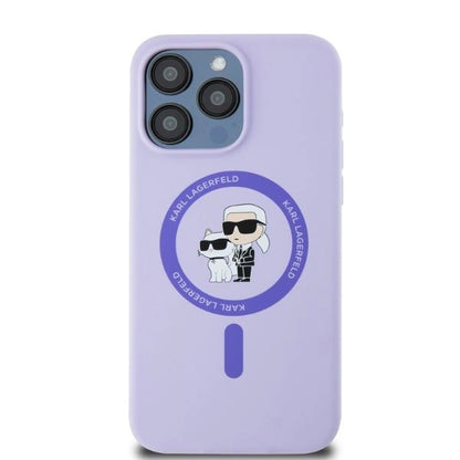 Karl Lagerfeld Silicone Karl&amp;Choupette Heads Ring MagSafe Case for iPhone 15 Pro Max - Purple_2