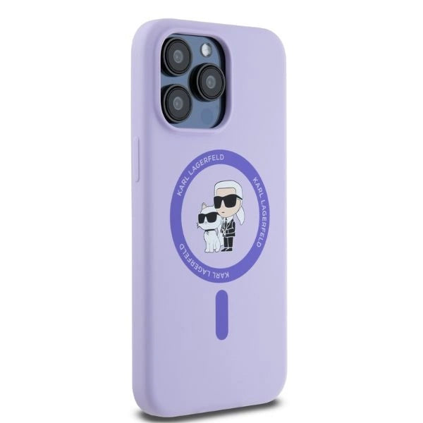 Karl Lagerfeld Silicone Karl&amp;Choupette Heads Ring MagSafe Case for iPhone 15 Pro Max - Purple_3