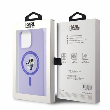Karl Lagerfeld Silicone Karl&amp;Choupette Heads Ring MagSafe Case for iPhone 15 Pro Max - Purple_4