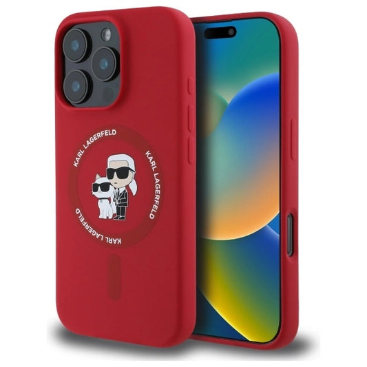 Etui Karl Lagerfeld Silicone Karl&Choupette Heads Ring MagSafe na iPhone 16 Pro - czerwony_0