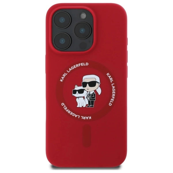 Etui Karl Lagerfeld Silicone Karl&Choupette Heads Ring MagSafe na iPhone 16 Pro - czerwony_2