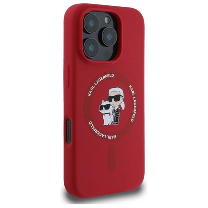 Etui Karl Lagerfeld Silicone Karl&Choupette Heads Ring MagSafe na iPhone 16 Pro - czerwony_3
