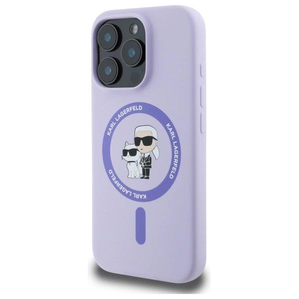 Karl Lagerfeld Silicone Karl&amp;Choupette Heads Ring MagSafe Case for iPhone 16 Pro - Purple_1