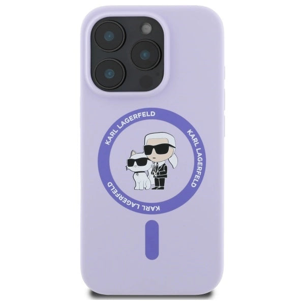 Karl Lagerfeld Silicone Karl&amp;Choupette Heads Ring MagSafe Case for iPhone 16 Pro - Purple_2