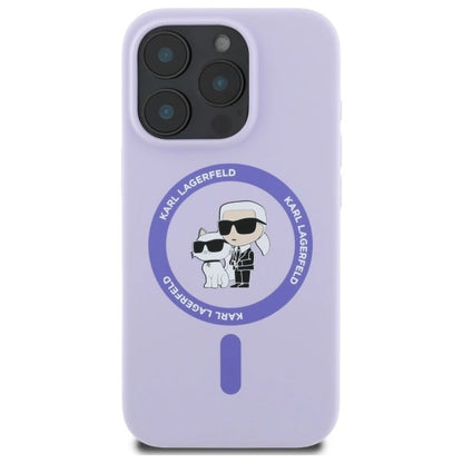 Karl Lagerfeld Silicone Karl&amp;Choupette Heads Ring MagSafe Case for iPhone 16 Pro - Purple_2