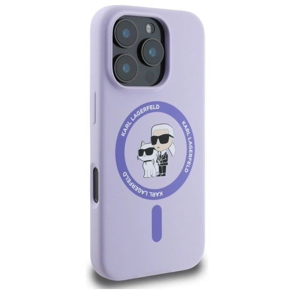 Karl Lagerfeld Silicone Karl&amp;Choupette Heads Ring MagSafe Case for iPhone 16 Pro - Purple_3