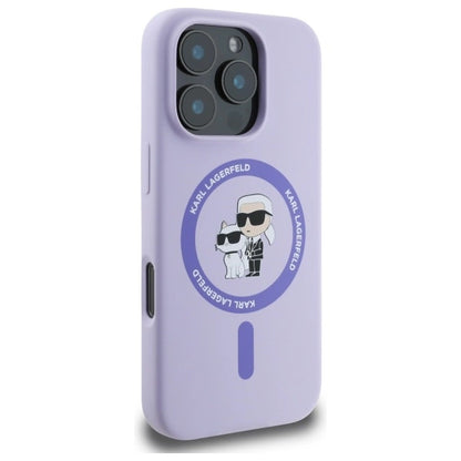 Karl Lagerfeld Silicone Karl&amp;Choupette Heads Ring MagSafe Case for iPhone 16 Pro - Purple_3