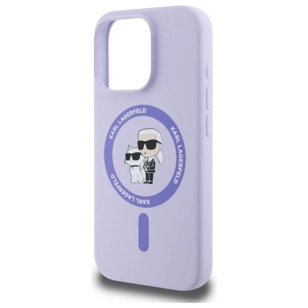Karl Lagerfeld Silicone Karl&amp;Choupette Heads Ring MagSafe Case for iPhone 16 Pro - Purple_5