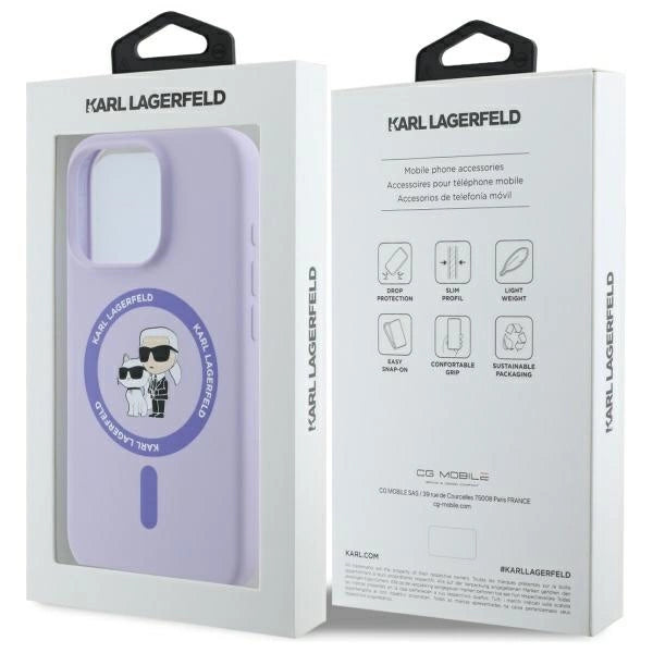 Karl Lagerfeld Silicone Karl&amp;Choupette Heads Ring MagSafe Case for iPhone 16 Pro - Purple_7