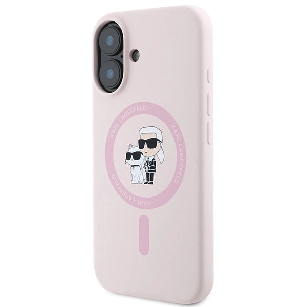 Etui Karl Lagerfeld Silicone Karl&Choupette Heads Ring MagSafe na iPhone 16 Plus - różowe_1
