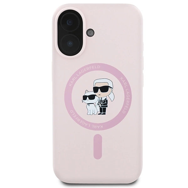 Etui Karl Lagerfeld Silicone Karl&Choupette Heads Ring MagSafe na iPhone 16 Plus - różowe_2