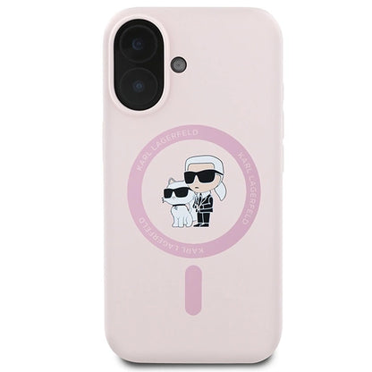 Etui Karl Lagerfeld Silicone Karl&Choupette Heads Ring MagSafe na iPhone 16 Plus - różowe_2