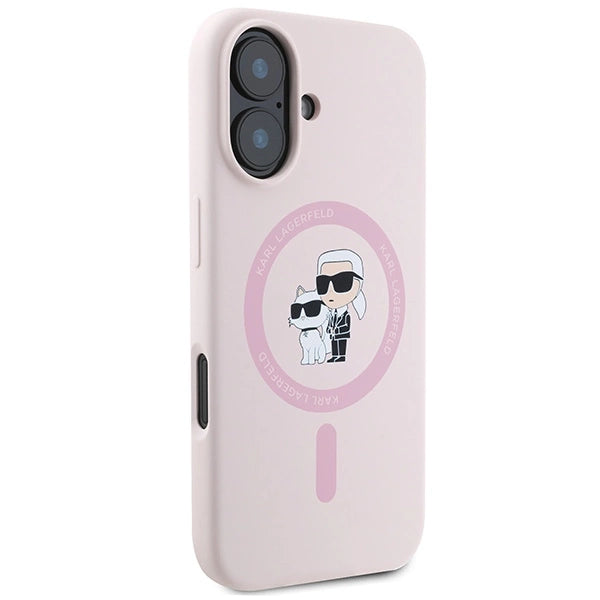 Etui Karl Lagerfeld Silicone Karl&Choupette Heads Ring MagSafe na iPhone 16 Plus - różowe_3