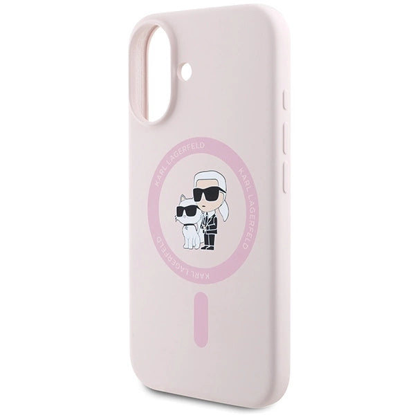 Etui Karl Lagerfeld Silicone Karl&Choupette Heads Ring MagSafe na iPhone 16 Plus - różowe_5