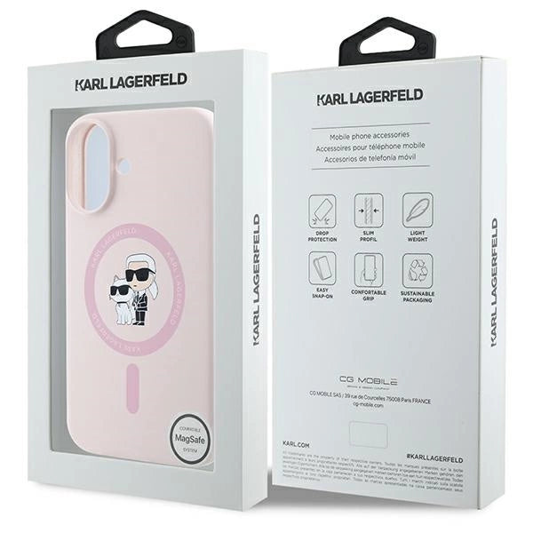 Etui Karl Lagerfeld Silicone Karl&Choupette Heads Ring MagSafe na iPhone 16 Plus - różowe_7