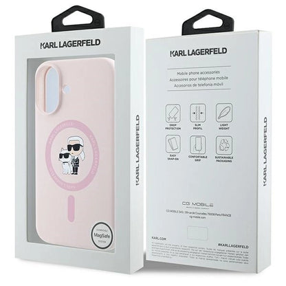 Etui Karl Lagerfeld Silicone Karl&Choupette Heads Ring MagSafe na iPhone 16 Plus - różowe_7
