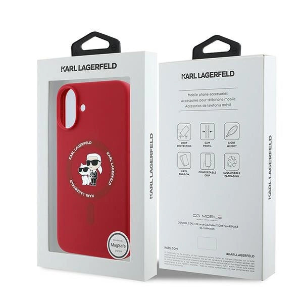 Etui Karl Lagerfeld Silicone Karl&Choupette Heads Ring MagSafe na iPhone 16 Plus - czerwone_7