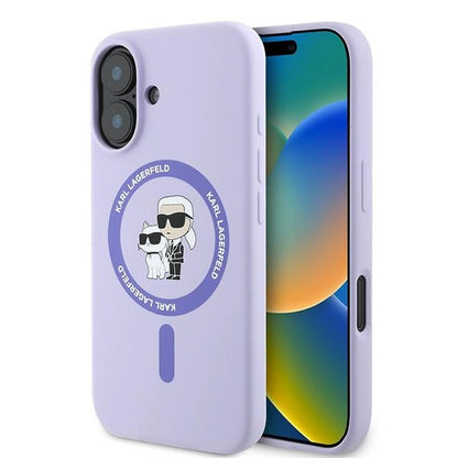 Etui Karl Lagerfeld Silicone Karl&Choupette Heads Ring MagSafe na iPhone 16 Plus - fioletowe_0