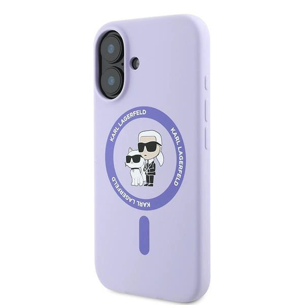 Etui Karl Lagerfeld Silicone Karl&Choupette Heads Ring MagSafe na iPhone 16 Plus - fioletowe_1