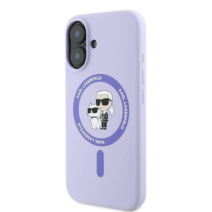 Etui Karl Lagerfeld Silicone Karl&Choupette Heads Ring MagSafe na iPhone 16 Plus - fioletowe_1