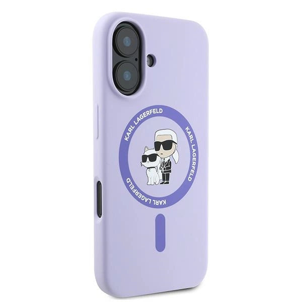 Etui Karl Lagerfeld Silicone Karl&Choupette Heads Ring MagSafe na iPhone 16 Plus - fioletowe_3