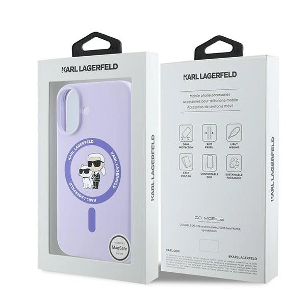 Etui Karl Lagerfeld Silicone Karl&Choupette Heads Ring MagSafe na iPhone 16 Plus - fioletowe_7