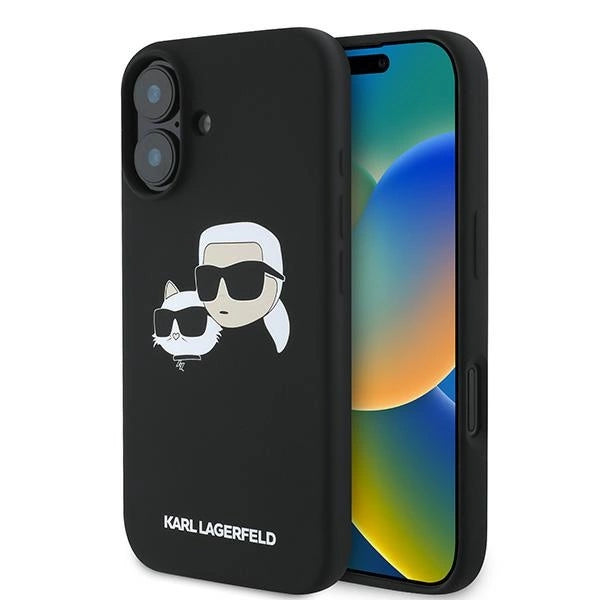 Karl Lagerfeld Silicone Case Nauble Heads Print MagSafe for iPhone 16 Plus - Black_0