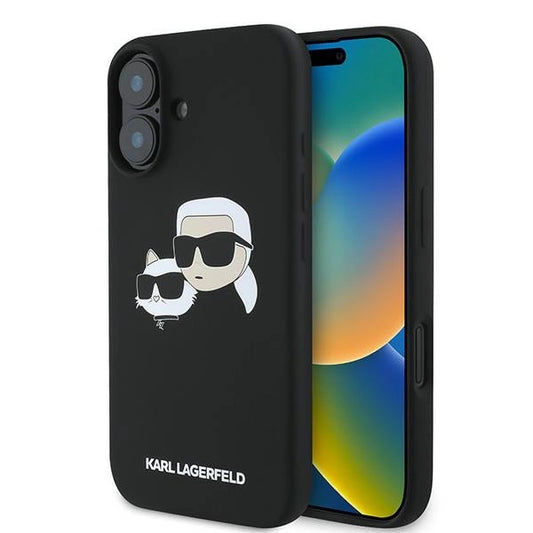 Karl Lagerfeld Silicone Case Nauble Heads Print MagSafe for iPhone 16 Plus - Black_0