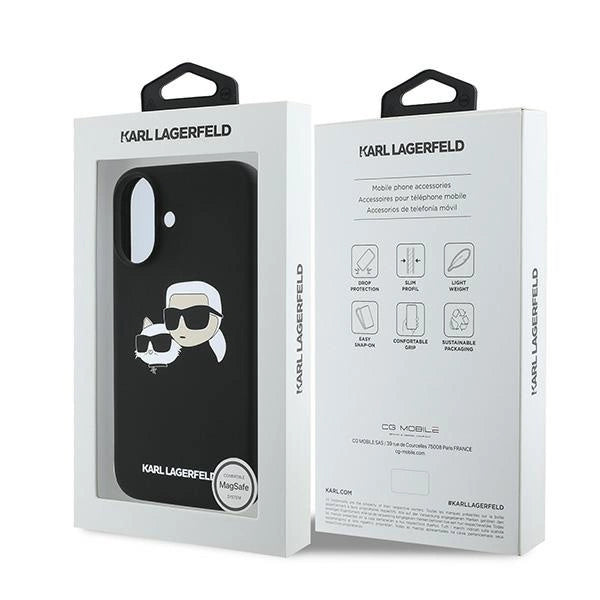 Karl Lagerfeld Silicone Case Nauble Heads Print MagSafe for iPhone 16 Plus - Black_7