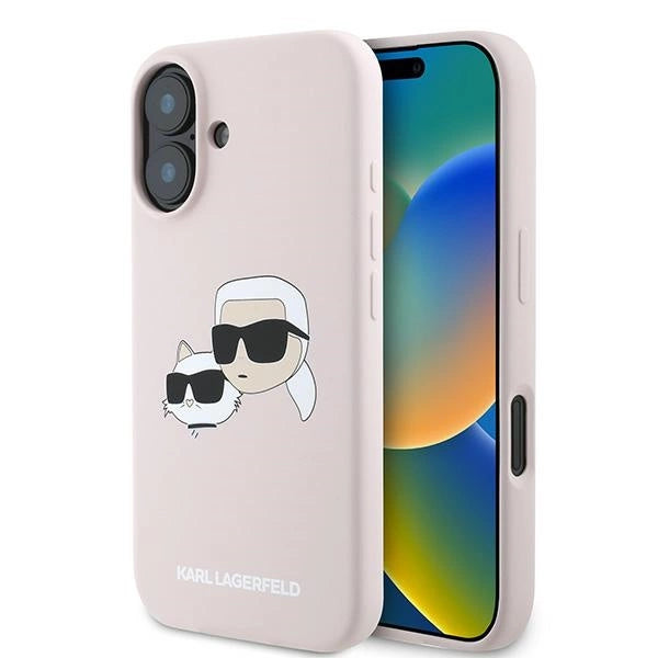Karl Lagerfeld Silicone Case Heads Print MagSafe for iPhone 16 Plus - Pink_0