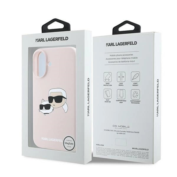 Karl Lagerfeld Silicone Case Heads Print MagSafe for iPhone 16 Plus - Pink_7
