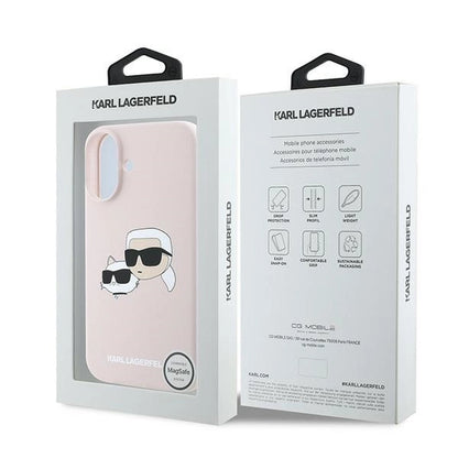 Karl Lagerfeld Silicone Case Heads Print MagSafe for iPhone 16 Plus - Pink_7