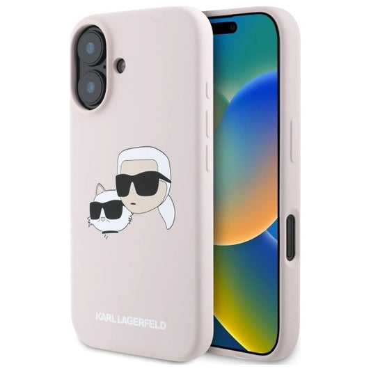 Karl Lagerfeld Silicone Case Heads Print MagSafe for iPhone 16 - Pink_0
