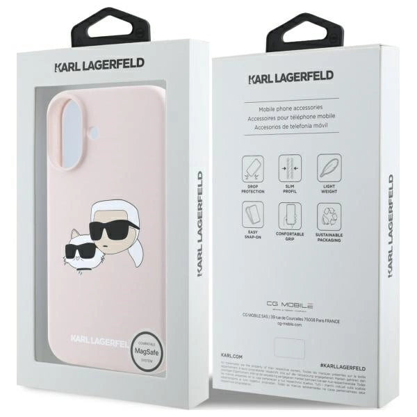 Karl Lagerfeld Silicone Case Heads Print MagSafe for iPhone 16 - Pink_7