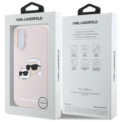 Karl Lagerfeld Silicone Case Heads Print MagSafe for iPhone 16 - Pink_7