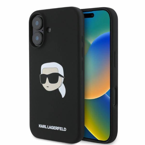 Karl Lagerfeld Silicone Karl Head Print MagSafe iPhone 16 Case - Black_0