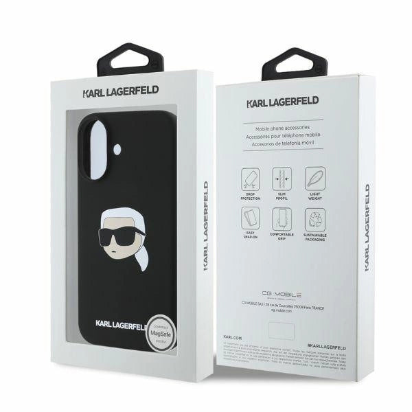 Karl Lagerfeld Silicone Karl Head Print MagSafe iPhone 16 Case - Black_4
