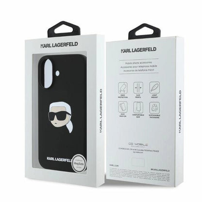 Karl Lagerfeld Silicone Karl Head Print MagSafe iPhone 16 Case - Black_4