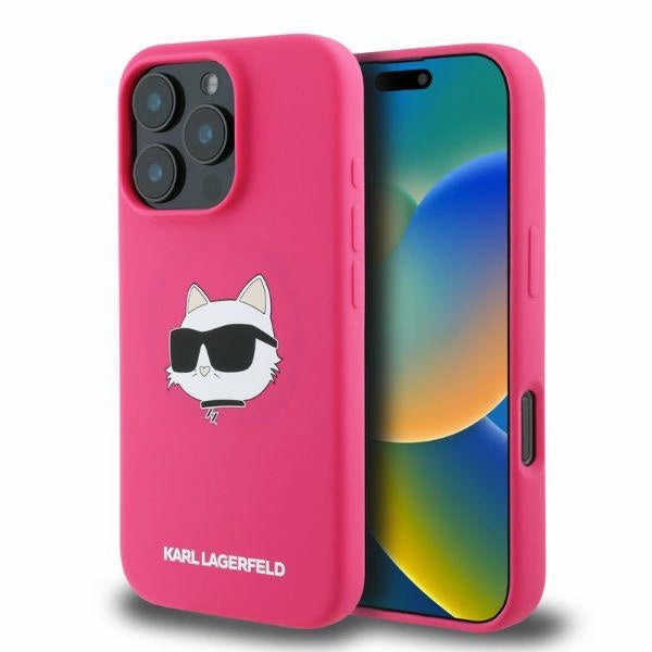Karl Lagerfeld Silicone Choupette Head Print MagSafe iPhone 16 Pro Max Case - Fuchsia_0