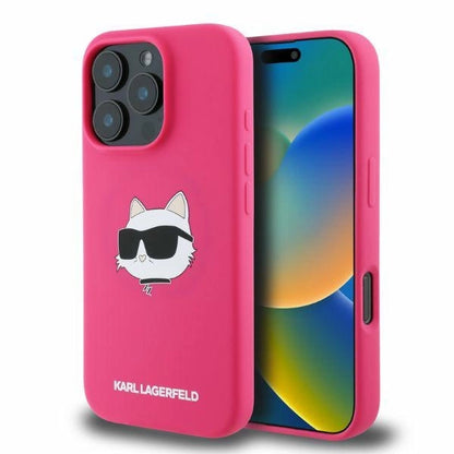 Karl Lagerfeld Silicone Choupette Head Print MagSafe iPhone 16 Pro Max Case - Fuchsia_0