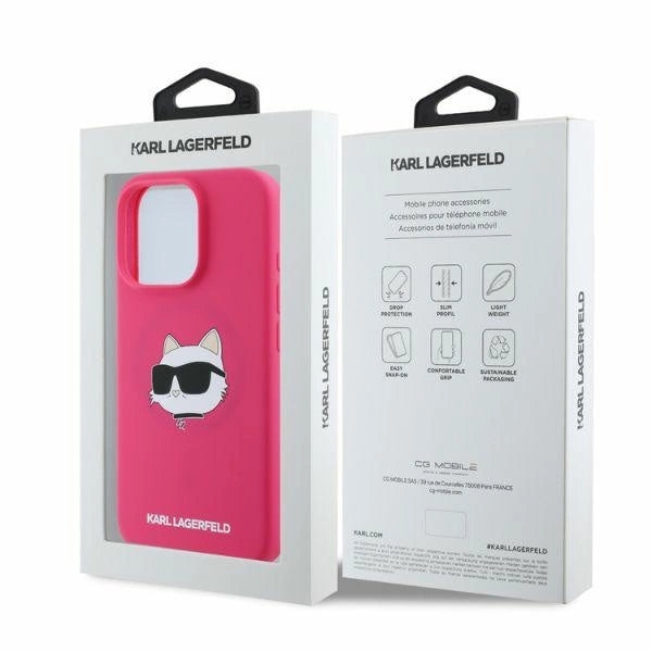 Karl Lagerfeld Silicone Choupette Head Print MagSafe iPhone 16 Pro Max Case - Fuchsia_4