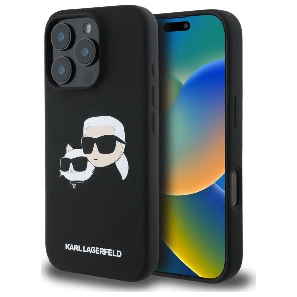 Karl Lagerfeld Silicone Case Heads Print MagSafe for iPhone 16 Pro Max - Black_0