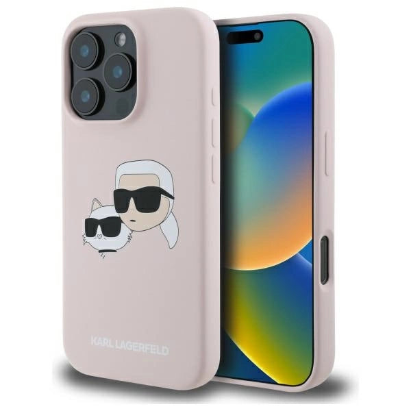 Karl Lagerfeld Silicone Case Heads Print MagSafe for iPhone 16 Pro Max - Pink_0