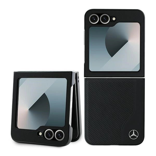 Mercedes Leather Wood Imitation MagSafe Case for Samsung Galaxy Z Flip 6 - Black_0
