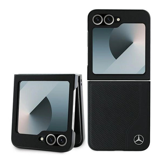 Mercedes Leather Wood Imitation MagSafe Case for Samsung Galaxy Z Flip 6 - Black_0