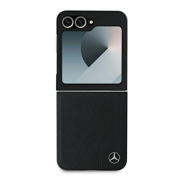 Mercedes Leather Wood Imitation MagSafe Case for Samsung Galaxy Z Flip 6 - Black_1