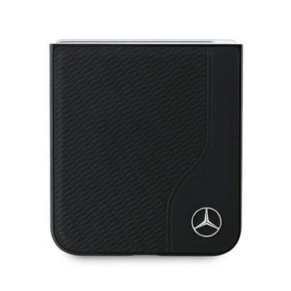 Mercedes Leather Wood Imitation MagSafe Case for Samsung Galaxy Z Flip 6 - Black_4